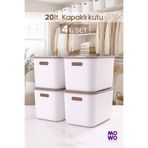 Mowo Home BigBox 20 Lt 4'lü Beyaz Dolap Düzenleyici Kapaklı Saklama Kutusu Sepet Organizer Oyuncak kutusu