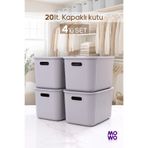 Mowo Home BigBox 20 Lt 4'lü Gri Dolap Düzenleyici Kapaklı Saklama Kutusu Sepet Organizer Oyuncak kutusu