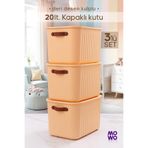 Mowo Home BigBox Kulplu 20 Lt 3' lü Sarı Dolap Düzenleyici Saklama Kutusu Sepet Organizer Oyuncak kutusu