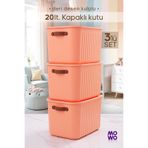Mowo Home BigBox Kulplu 20 Lt 3' lü Somon Dolap Düzenleyici Saklama Kutusu Sepet Organizer Oyuncak kutusu