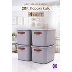 Mowo Home BigBox Kulplu 20 Lt 4' lü Gri Dolap Düzenleyici Saklama Kutusu Sepet Organizer Oyuncak kutusu