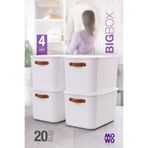Mowo Home BigBox Kulplu 20 Lt 4'lü Beyaz Dolap Düzenleyici Saklama Kutusu Sepet Organizer Oyuncak kutusu