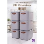 Mowo Home BigBox Kulplu 20 Lt 6' lı Gri Dolap Düzenleyici Saklama Kutusu Sepet Organizer Oyuncak kutusu