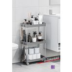 Mowo Home Mowo 3 Katlı Gri Tekerlekli Banyo Rafı, Mutfak Rafı, Havluluk, Deterjanlık Makyaj Organizer Vesken