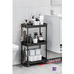 Mowo Home Mowo 3 Katlı Siyah Tekerlekli Banyo Rafı, Mutfak Rafı, Havluluk, Deterjanlık Makyaj Organizer Vesken
