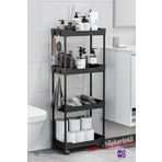Mowo Home Mowo 4 Katlı Siyah Tekerlekli Banyo Rafı, Mutfak Rafı, Havluluk, Deterjanlık Makyaj Organizer Vesken