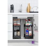 Mowo Home Siyah 2 Katlı Tekerlekli Düzenleyici 2'li Set Mutfak, Banyo Rafı Tezgah Altı Evye Altı Deterjanlık