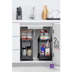 Mowo Home Siyah 2 Katlı Tekerlekli Düzenleyici 2'li Set Mutfak, Banyo Rafı Tezgah Altı Evye Altı Deterjanlık