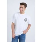 Moxe Collection Erkek Oversize Baskılı Tişört Beyaz Vintage Logo