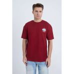 Moxe Collection Erkek Oversize Baskılı Tişört Bordo Original Vintage