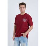 Moxe Collection Erkek Oversize Baskılı Tişört Bordo Vintage 2021
