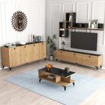 Moxen Mobilya Mtsk2 Mira Tv Ünitesi Raflı Dolaplı Orta Sehpası ve Konsol Takımı /yemek Odası Sepet-Bendir - 180*82*45 cm - Ceviz