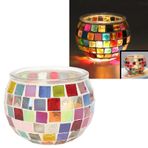 Mozaik Cam Mum Kavanozları, Renkli Masa Centerpiece Mozaik Desen Tealight Cam Ev Bar Yemeği Dekorasyonu Için