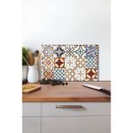 Mozaik Desenli Cam Kesme Tahtası, Silikon Ayaklı, Isıya Kırılmaya Dayanıklı, Sunum Kesim Tablası - 30 x 45 cm
