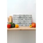 Mozaik Desenli Cam Kesme Tahtası, Silikon Ayaklı, Sunum Kesim Doğrama Tablası, Temperli ve Rodajlı - 30 x 45 cm