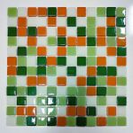 MozaiKristaL Mutfak Tezgah Arası, Havuz, Banyo, Sauna, Spa - Tüm Ortam Yüzey ve Mekanlar İçin - 25 x 25 mm Yeşil-Beyaz-Turuncu Mix 31.5 x 31.5 cm Fileli Kristal Cam Mozaik