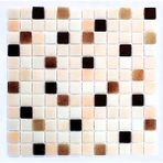MozaiKristaL Mutfak Tezgah Arası, Havuz, Banyo, Sauna, Spa, ve Tüm Yüzeyler Için. 25X25MM Krem-Kahve Mix. 31.5X31.5CM. Fileli Cam Mozaik. ( 5 File=0.5 M2 Fiyatıdır ) - Krem - Kahve