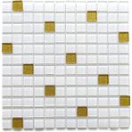 MozaiKristaL Mutfak Tezgah Arası, Havuz, Banyo, Sauna, Spa, ve Yaşam Alanlarının Tüm Yüzeyleri Için. 23X23MM Beyaz-Altın Sim Karışım 30X30CM. Fileli Kristal Cam Mozaik. - Beyaz - Altın
