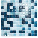 MozaiKristaL Mutfak Tezgah Arası, Havuz, Banyo, Sauna, Spa, ve Yaşam Alanlarının Tüm Yüzeyleri Için. 25X25MM P. Turkuaz Karışım 31.5X31.5CM. Fileli Cam Mozaik. ( 1 M2 Fiyatıdır )