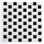 MozaiKristaL Mutfak Tezgah Arası, Havuz, Banyo, Sauna, Spa, ve Yaşam Alanlarının Tüm Yüzeyleri İçin. 25X50MM. Beyaz-Siyah, 31.5X31.5 Cm. Fileli Cam Mozaik. ( 10 File Karo = 1 M2 Fiyatıdır )
