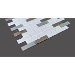 MozaiKristaL Mutfak Tezgah Arası Kristal Cam Mozaik. Cam ÖLÇÜLERI:15X73-23X48-23X73-23X98MM. Kalınlık: 4 Mm. File Ölçüsü: 30X30 Cm. Renk: Beyaz-Gümüş-Krom Mix. ( 1 Kutu = 1 m2 Fiyatıdır ) - 23x73x4 mm