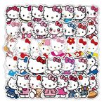 Mozoltov 50 Adet Karikatür Sevimli Kedicik Beyaz Hello Kitty PET Şeffaf Çıkartma Paketi Su Şişeleri Kupası Dizüstü Bilgisayar Telefonu Gitar Araba Bisikleti, Çocuk/Genç Hediye JKT