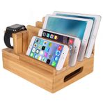 MOZOWO Bambu Ahşap Çok Cihazlı Masaüstü Şarj İstasyonu Yerleştirme İstasyonu Şarj Cihazı Tutucu Beşik Standı iPhone 11 Pro Max XS XR 8 7 Plus Apple Watch 2 3 4 5 iWatch iPad Mini Air Akıllı Telefonlar Tabletler ile Uyumlu