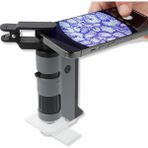 MP-250 Microflip 100-250X LED Işıklı Cep Mikroskobu Akıllı Telefon Digiscoping Adaptör Klipsli, Gri