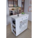 Mp Atelier Tekerlekli I Kahve Köşesi Dolabı Oval Kenarlı Mikrodalga ve Tost Makinesi Uyumlu, Modern Tasarım - Beyaz