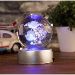 MR 3D Kristal Cam Küre Renk Değiştiren LED Işıklı Gece Lambası Dekoratif Hediyelik Özel Tasarım harika Bir Hediye (GÜL)