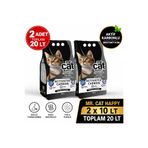 MR.CAT HAPPY Aktif Karbonlu Bentonit Kedi Kumu Güçlü Topaklanan Koku Kontrolü %99,5 Tozsuz 2 x 10 Lt 20 Lt