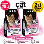 Mr. Cat Happy Mr.cat Happy Baby Powder Kokulu Bentonit Kedi Kumu 10 Lt x 2 Adet Toplam 20 Lt Güçlü Topaklanan %99,5 Tozsuz
