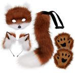 Mr.Fashion Eğlenceli parti Fursuit seti peluş tilki maskesi seti Anime parti pençe el yapımı tilki kulakları saç bandı kuyruk canavar kuyruk Cosplay kostüm, Kırmızı, Kahverengi ve Beyaz, Tek Beden