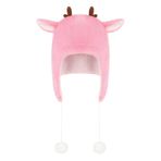 Mr.Fashion Kış kadın el işi sevimli kazak şapka kar şapka noel peluş boynuz şapka Bonnet Bonnet Earmuffs 2 pom pom, Pembe, Tek Beden
