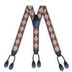 Mr.Fashion Y-şekilli streç 3.5CM yetişkin tulumları siyah deri düğme kayışları ile bir kıyafet için olmazsa olmaz bir aksesuardır, Büyük Kahverengi Pirinç Izgarası, Tek Beden