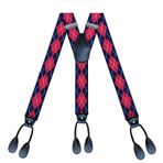 Mr.Fashion Y-şekilli streç 3.5CM yetişkin tulumları siyah deri düğme kayışları ile bir kıyafet için olmazsa olmaz bir aksesuardır, Lacivert Kırmızı, One Size