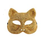 Mr.Fashion Yapay Elmas Cadılar Bayramı Maskesi, Noel için Kristal Kafatası ve Kedi Tasarımı Maskeli Balo Maskesi, Karnaval Partisi (Altın Elmas Kedi Maskesi)