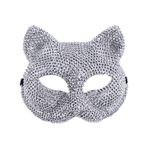 Mr.Fashion Yapay Elmas Cadılar Bayramı Maskesi, Noel için Kristal Kafatası ve Kedi Tasarımı Maskeli Balo Maskesi, Karnaval Partisi (Kedi maskesi gümüş)