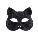Mr.Fashion Yapay Elmas Cadılar Bayramı Maskesi, Noel için Kristal Kafatası ve Kedi Tasarımı Maskeli Balo Maskesi, Karnaval Partisi (Siyah elmas kedi maskesi)