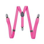 Mr.Fashion Yetişkin 3-clip Y şeklinde elastik tulum 2.5CM erkekler ve kadınlar moda parlak renk tulum taşıyabilir, Gül Kırmızısı, Tek Beden