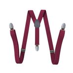 Mr.Fashion Yetişkin 3-clip Y şeklinde elastik tulum 2.5CM erkekler ve kadınlar moda parlak renk tulum taşıyabilir, Şarap Kırmızısı, Tek Beden