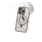 Mr. Gorilla iPhone 15 Pro Max Uyumlu MagSafe Destekli 360° Dönen Metal Standlı Mat Kılıf, Gri