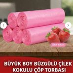 MR Nejat Çilek Kokulu Büzgülü Çöp Torbası 65X70 cm 50 Adet Büyük Boy Kolay Kapatma Özelliği - 65 x 70 cm