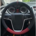 M&R Otokilif Aksesuar Opel Insignia Alt Koyu Kırmızı Nokta Damar Yüzüklü Desen Dikmeli Deri Direksiyon Kılıfı