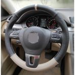 M&R Otokilif Aksesuar Volkswagen Golf 7 Özel Kombin Nokta Alt Koyu Bej Yüzüklü Dikmeli Deri Direksiyon Kılıfı
