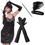 MR RZN Store 1920'LER Gatsby Aksesuar Seti - Siyah Charleston Saç Bandı, Uzun Eldiven & Sigaralık