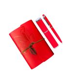 MR SHOPPİNG Deri Kraft Kağıtlı Defter ve Kalem Seti Hediye Seti Özel Tasarım (Kırmızı)