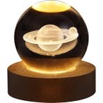 MR Shopping Mr Çocuklar Için 3D Satürn Kristal Küre Gece Lambası, Cam Küre, Ahşap Soketli Gece Lambası, Kristal Küre, Satürn, Led,, Gezegen, Gece Lambası, Yatak Odası Dekorasyonu - Şeffaf