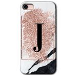 MRCİLETİSİM mrc107019 Pembe Mermer Desenli J Harfi Kılıf Baskılı Kapak Tam Ekran Koruyucu iPhone SE 2020 ile uyumlu