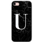 MRCİLETİSİM mrc107105 Siyah Mermer Desenli U Harfi Kılıf Baskılı Kapak Tam Ekran Koruyucu iPhone SE 2020 ile uyumlu